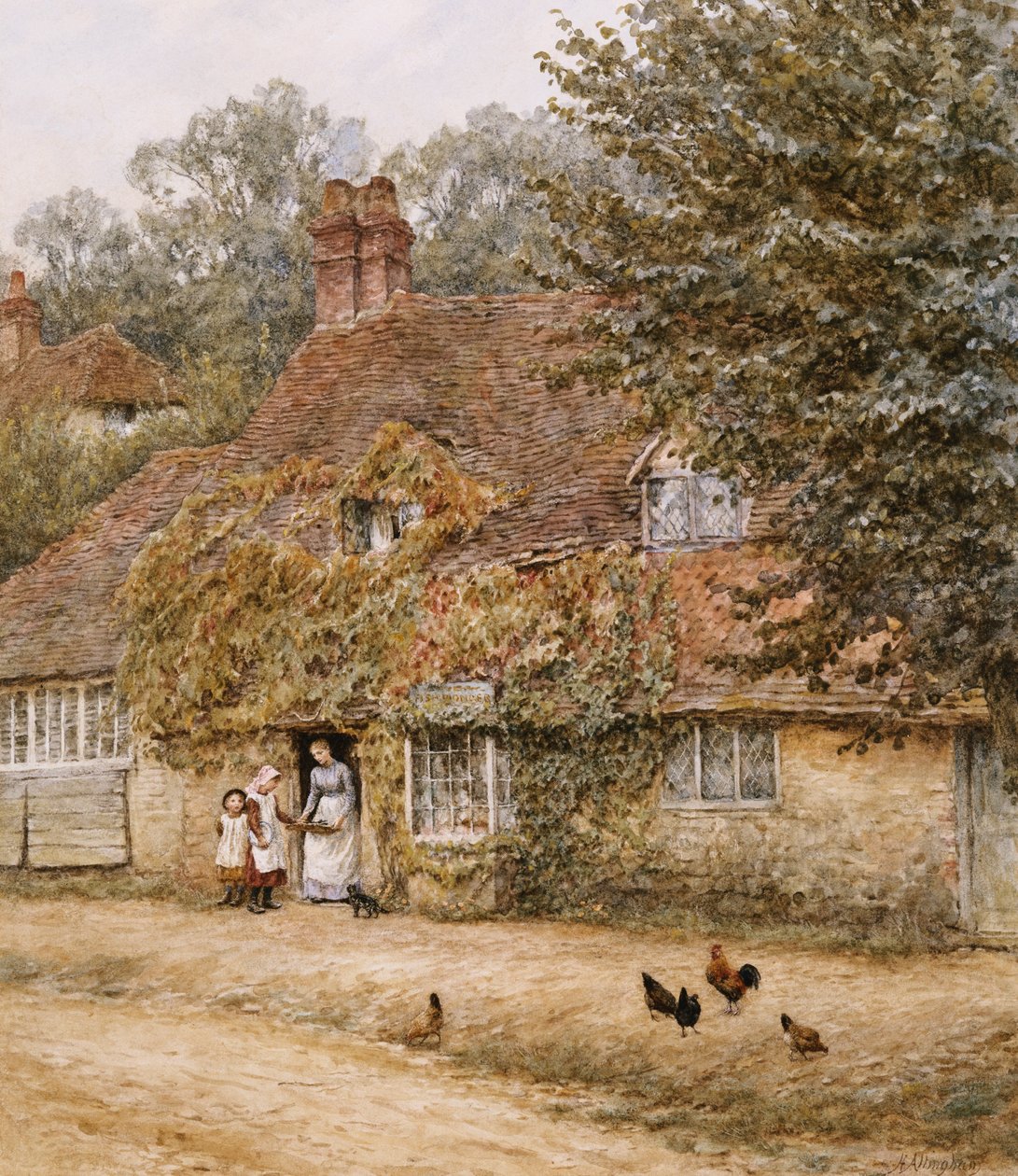 Old Fish Shop, Haslemere (akvarelli paperille) tekijältä Helen Allingham