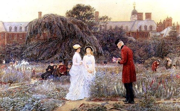 Vanhojen miesten puutarha, Chelsea Hospital tekijältä Helen Allingham
