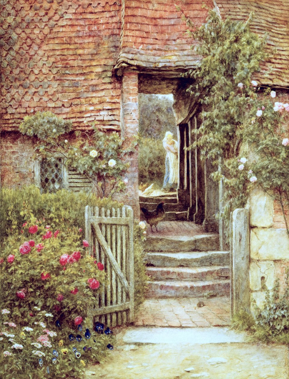 Under the Old Malthouse, Hambledon, Surrey (akvarelli paperille) tekijältä Helen Allingham