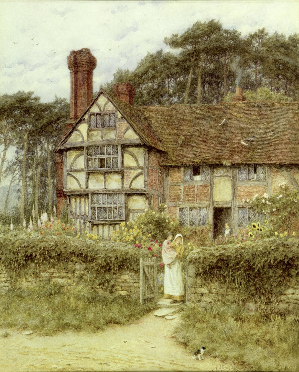 Unstead Farm, Godalming (akvarelli paperille) tekijältä Helen Allingham