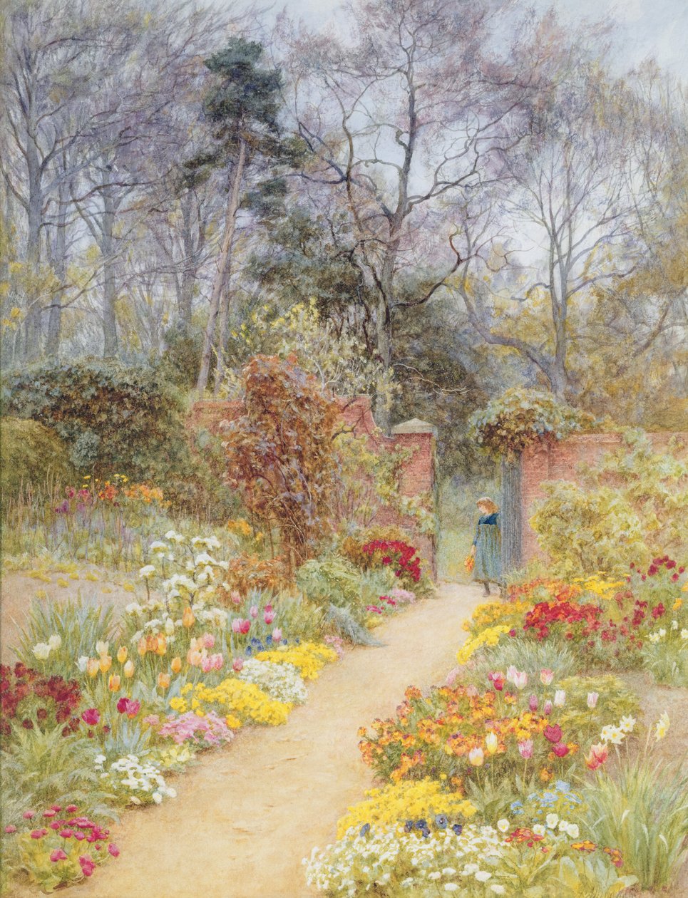 Aidattu puutarha keväällä (wc paperilla) tekijältä Helen Allingham
