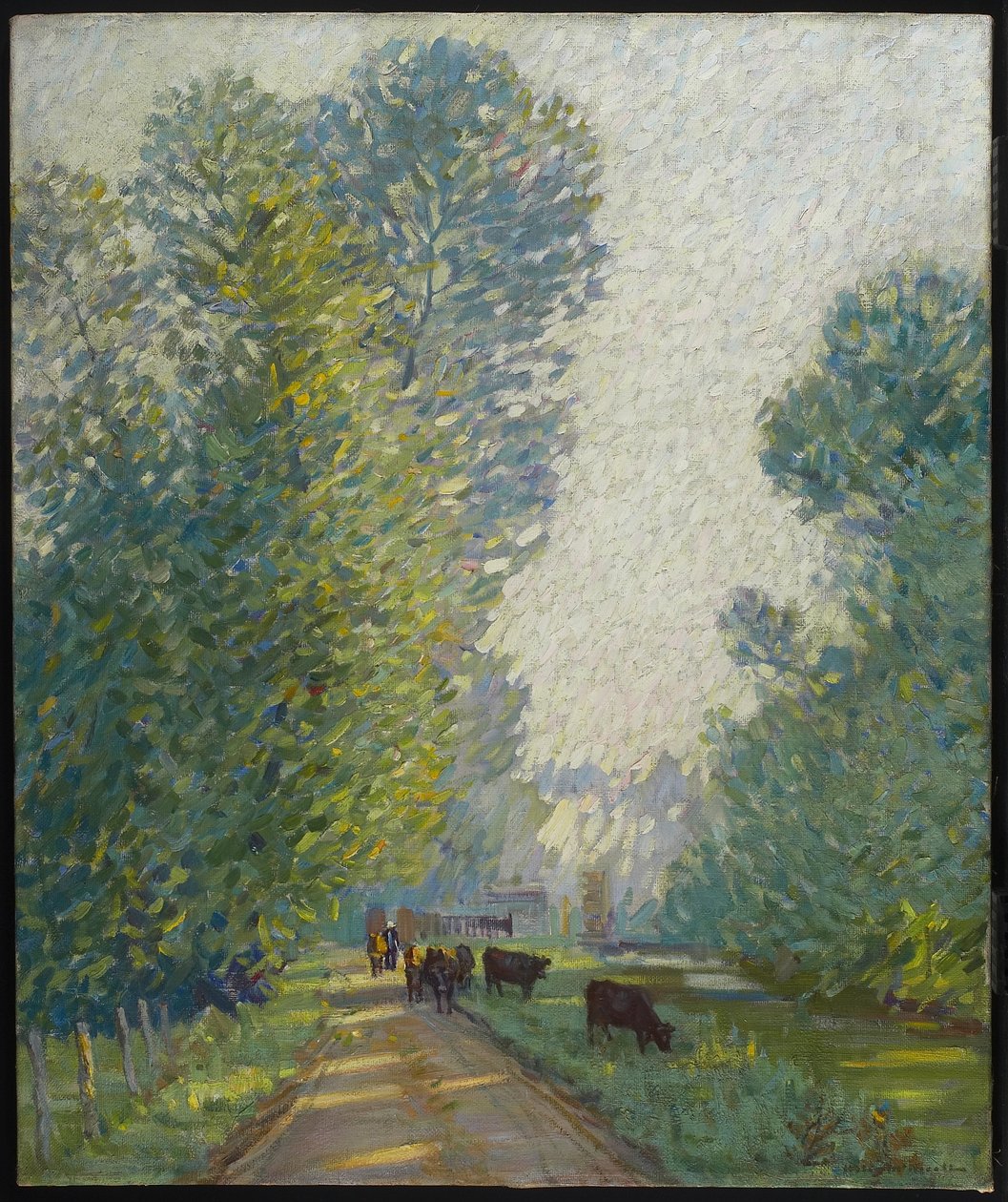 Maisema lehmien kanssa, n. 1907 tekijältä Helen Galloway McNicholl