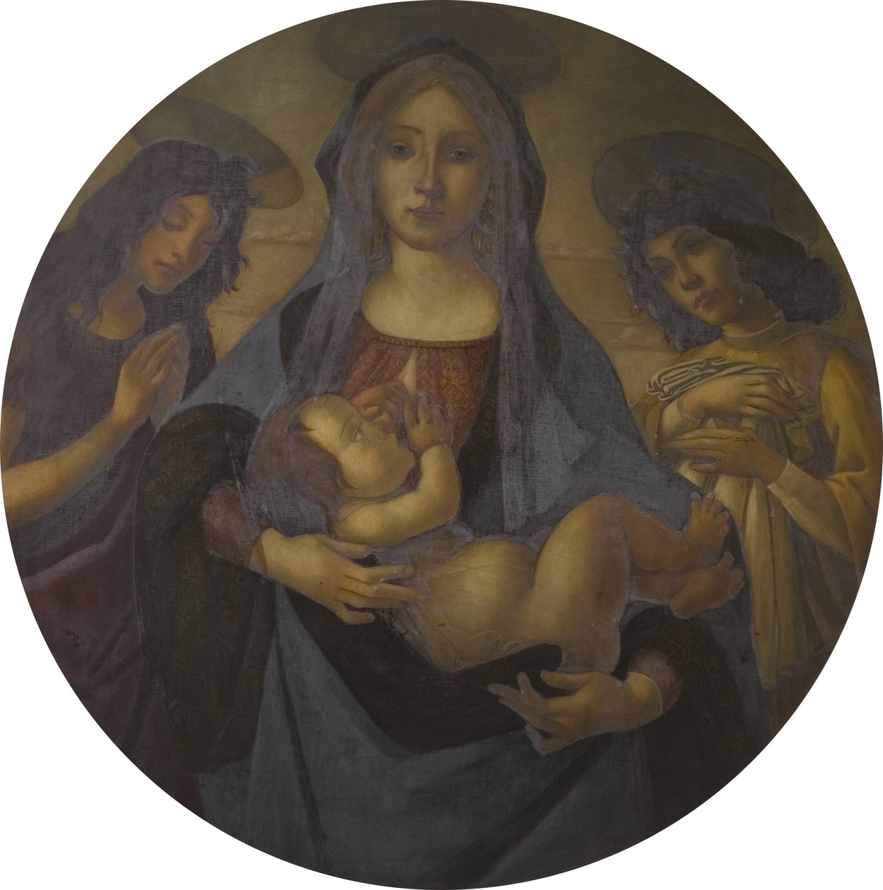 Neitsyt ja lapsi Pyhän Johanneksen ja enkelin kanssa (Botticellin mukaan), 1800-1900-luvun loppu tekijältä Helen d.1937 Coombe