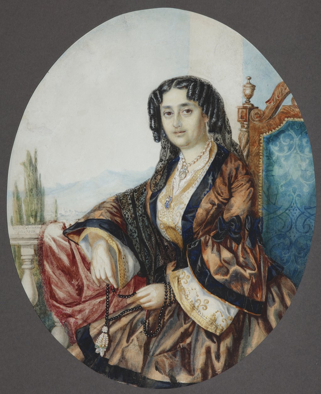 Prinsessa Nino Aleksandrovna Gribojedovan muotokuva, os. Chavchavadze, 1856 tekijältä Helene Franken