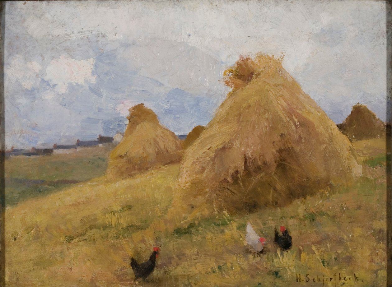 Chickens among Cornstooks, n. 1888 (öljy kankaalle) tekijältä Helene Schjerfbeck