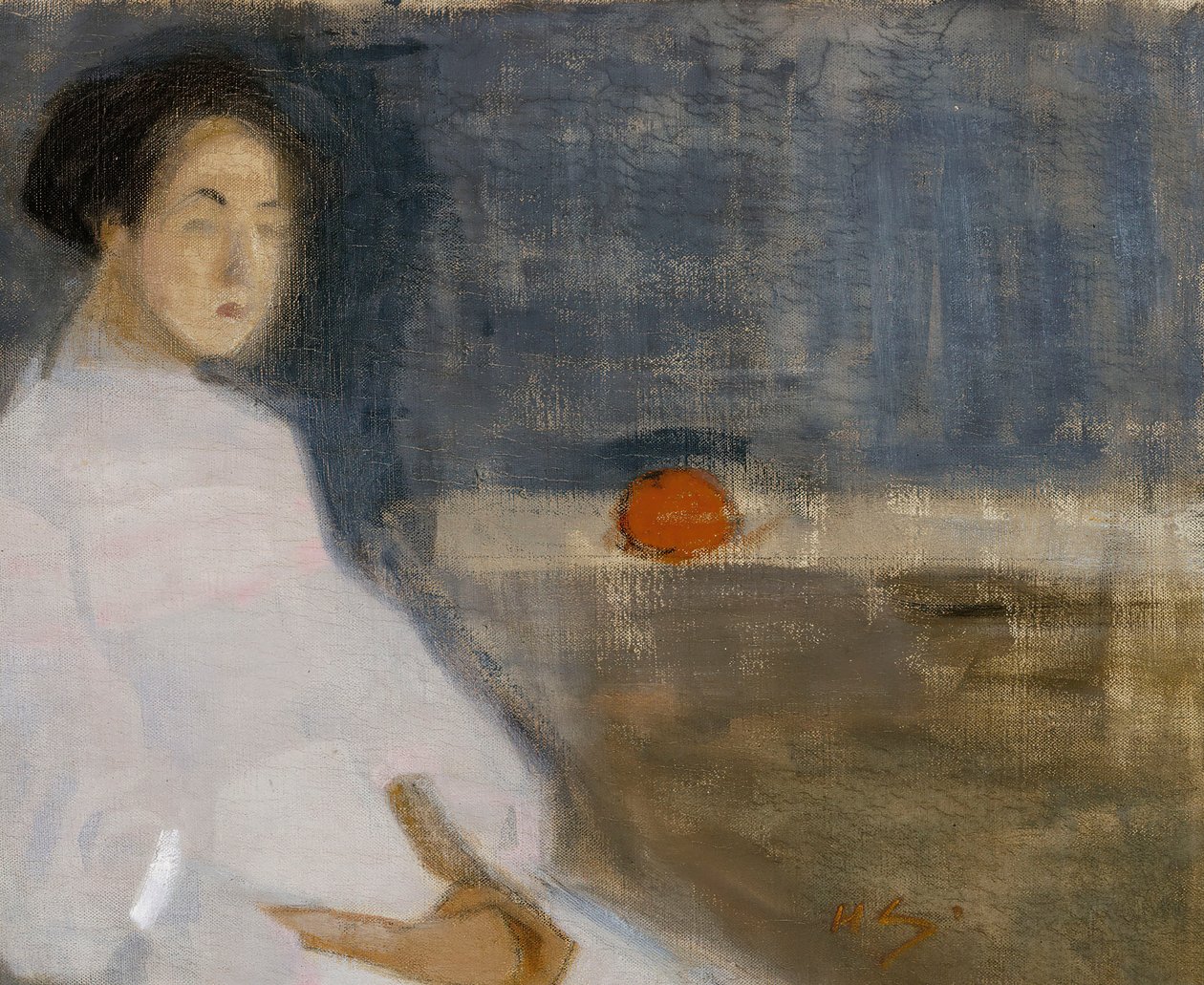 Pukukuva I Tyttö appelsiinilla, Leipurin tytär, 1908-1909. tekijältä Helene Schjerfbeck