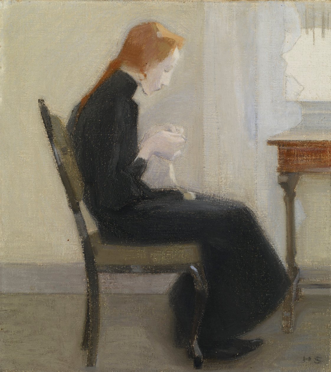 Tyttöjen virkkaus - Tyttöjen virkkaus, kirjoittanut Schjerfbeck, Helene (1862-1946). öljy kankaalle tekijältä Helene Schjerfbeck