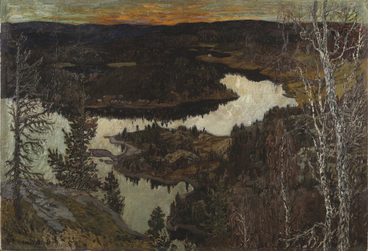 Syksy, Nordingra (Öljy paperille kankaalle masoniitille kiinnitettynä) tekijältä Helmer Osslund