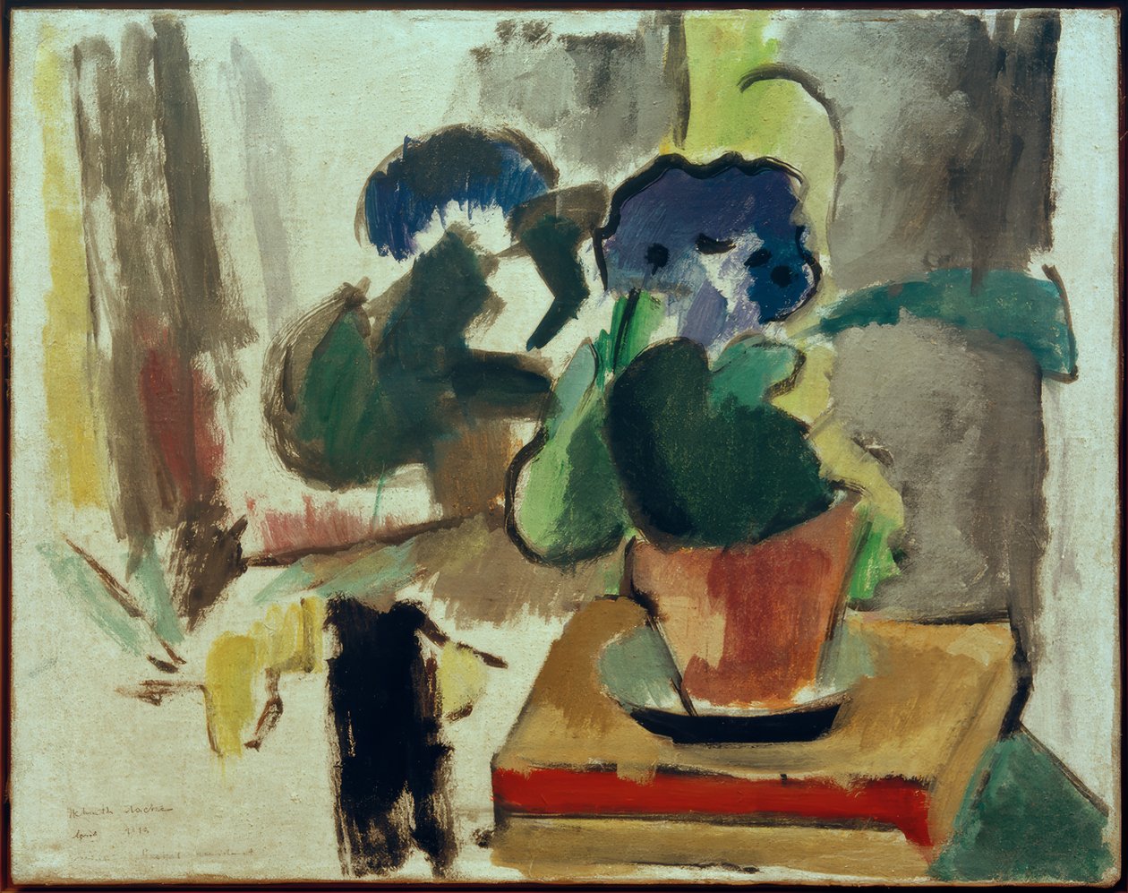 Stillleben mit Zinnerarie und Buch tekijältä Helmuth Macke