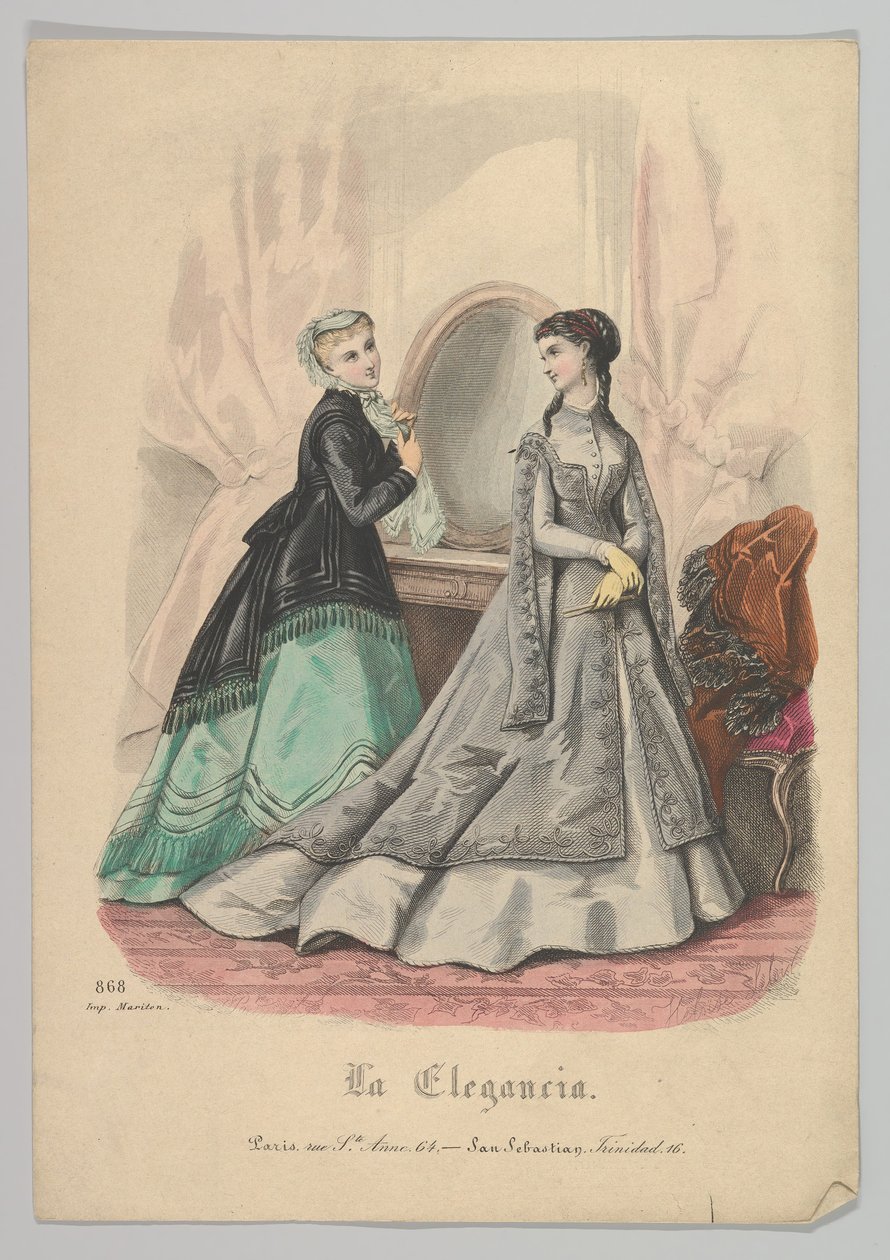 Kaksi naista peilin kanssa, nro 868, La Elegancia San Sebastian, 1800-luku. tekijältä Heloise Leloir