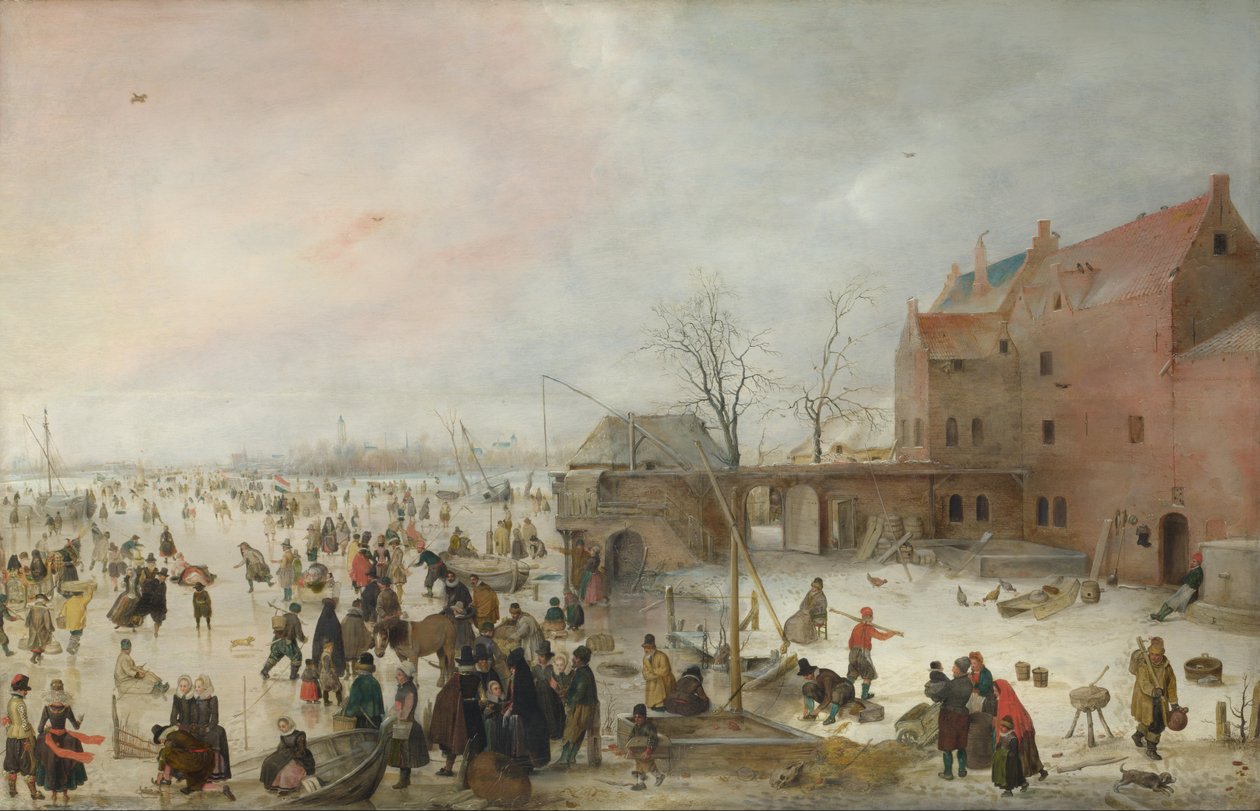 IJsgezicht bij een brouwerij tekijältä Hendrick Avercamp