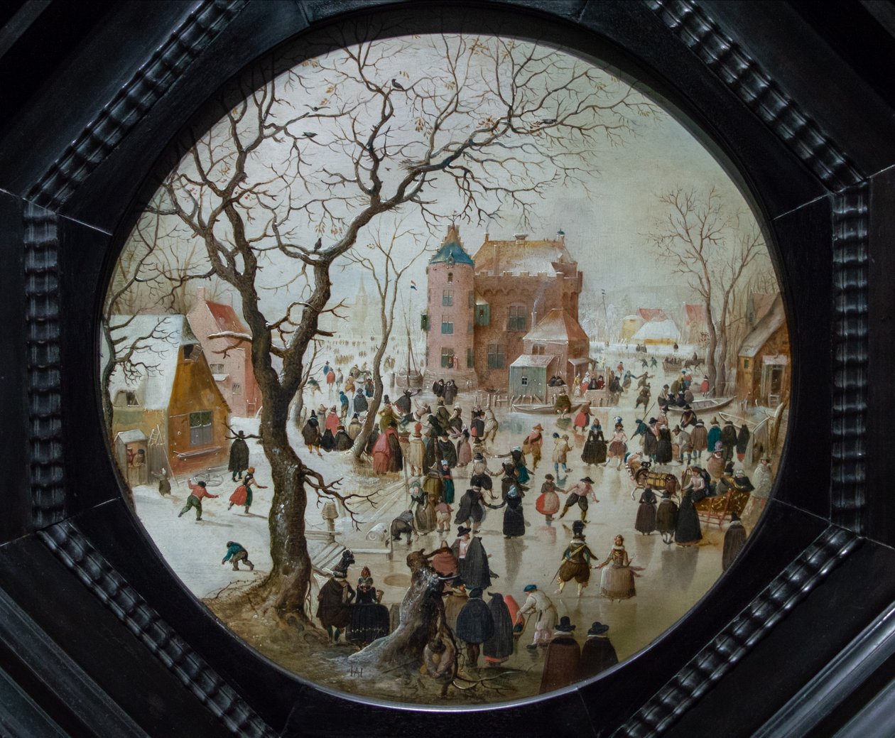 Talvikohtaus, jossa luistelijoita linnan lähellä, n.1608-09 tekijältä Hendrick Avercamp