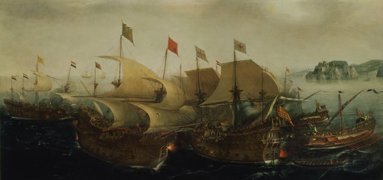 Meritoiminta, mahdollisesti Cadizin taistelu, 1596 tekijältä Hendrick Cornelisz. Vroom