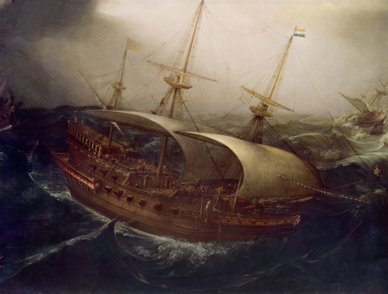 Hollannin taistelulaiva myrskyssä (yksityiskohta) tekijältä Hendrick Cornelisz. Vroom