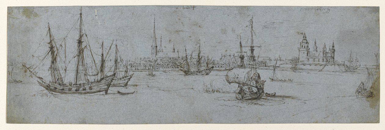Näkymä Elsinorelle ja Kronborgin linnalle; Tutkimus purjehtivista aluksista, 1615-29 tekijältä Hendrick Cornelisz. Vroom