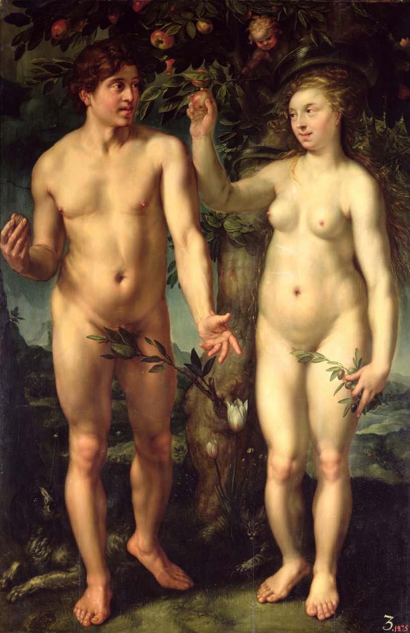Aatami ja Eeva, 1608 tekijältä Hendrik Goltzius