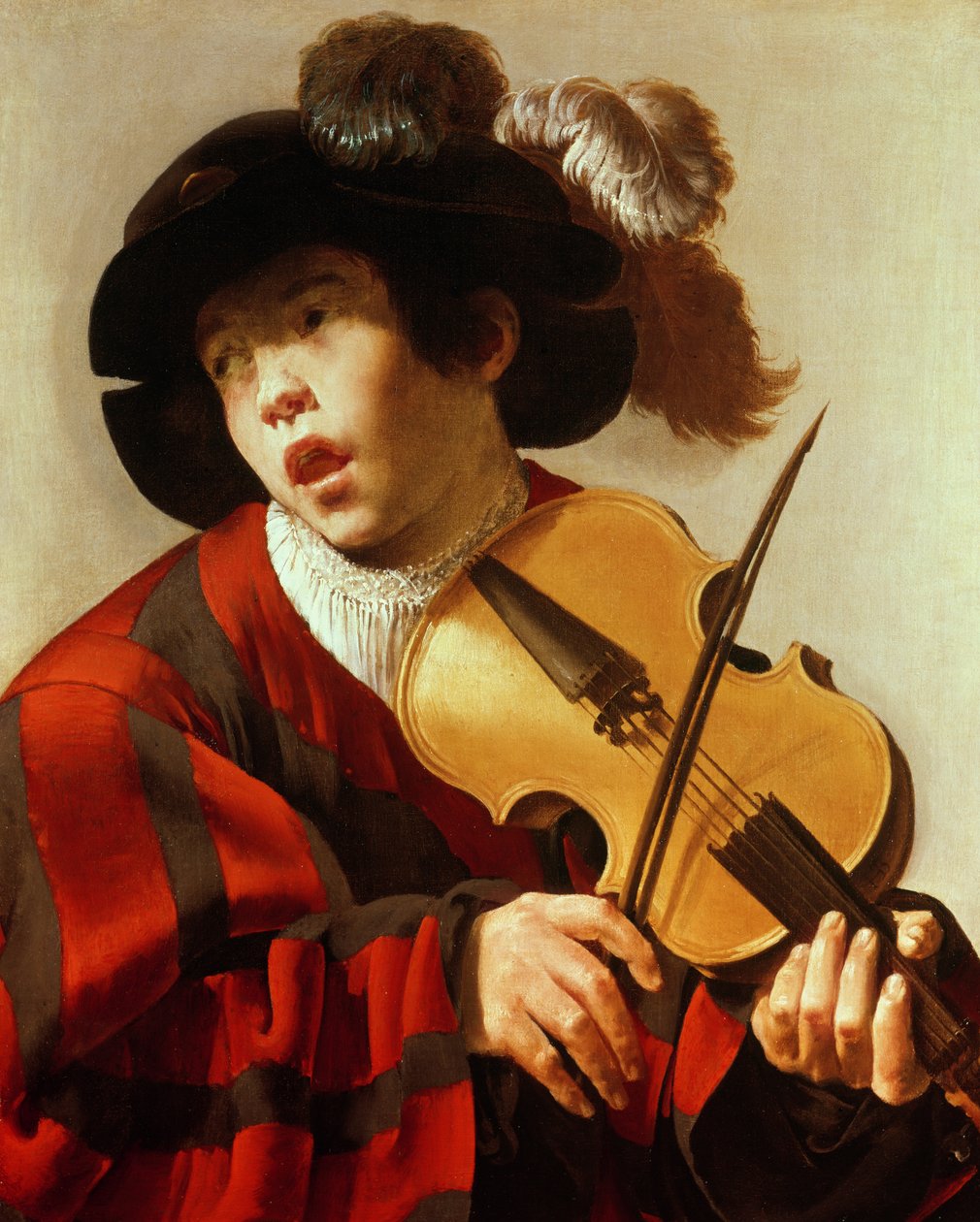 Poika soittaa jousisoitinta ja laulaa, noin 1627 tekijältä Hendrick ter Brugghen
