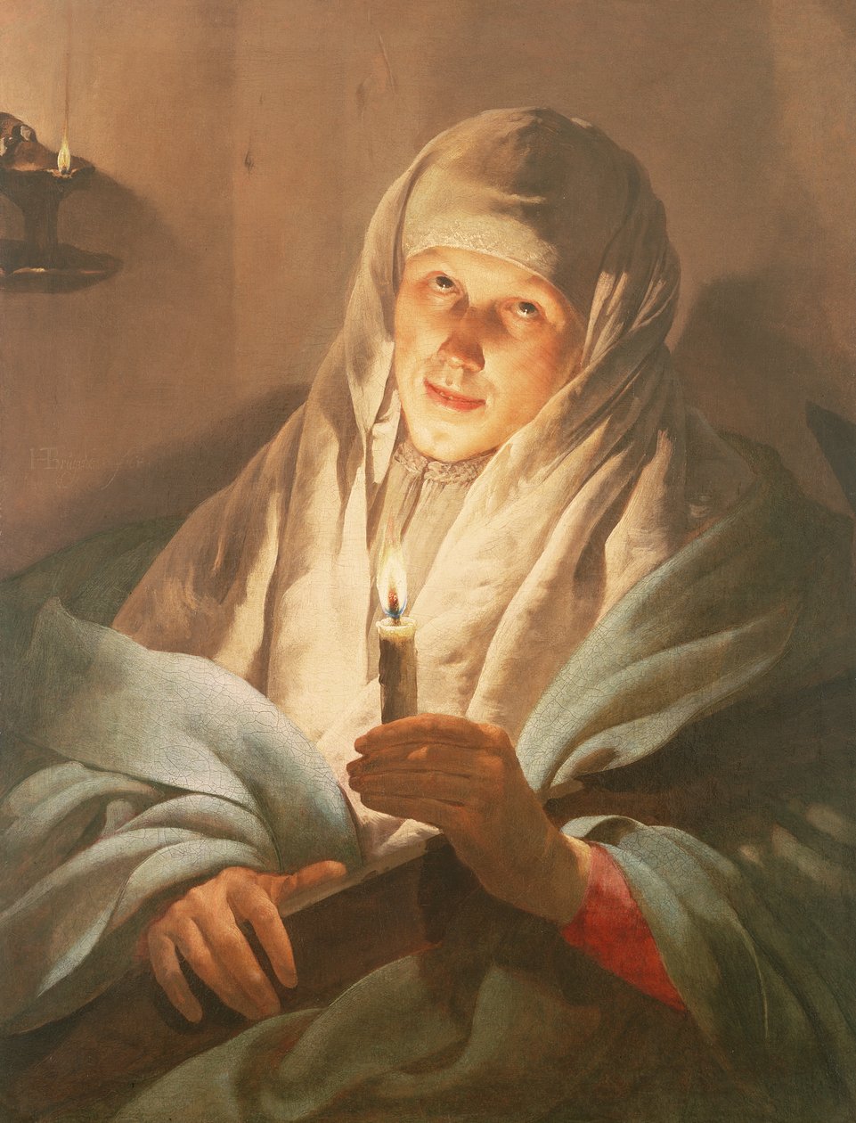 Nainen kynttilän ja ristin kanssa tekijältä Hendrick ter Brugghen