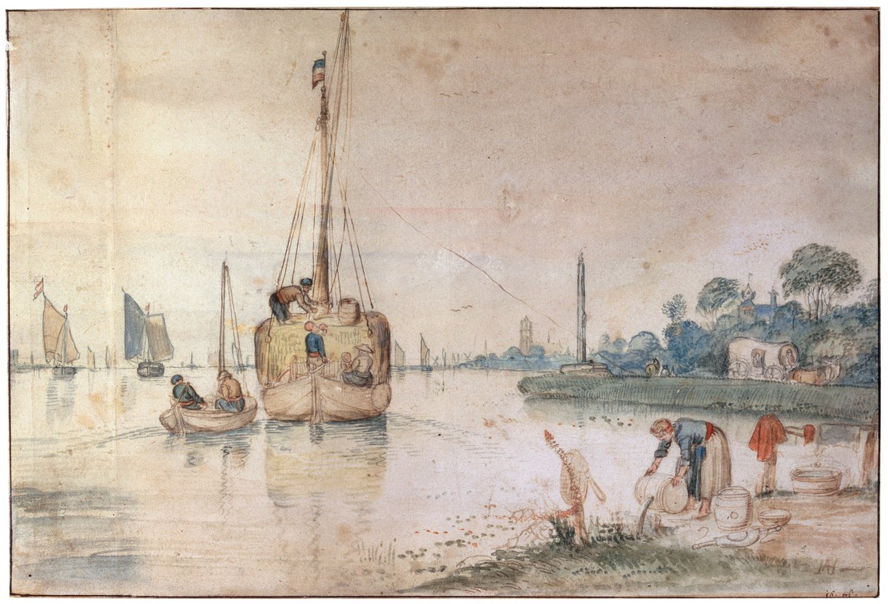 Proomu heinällä, c1625-c1634 tekijältä Hendrick Avercamp