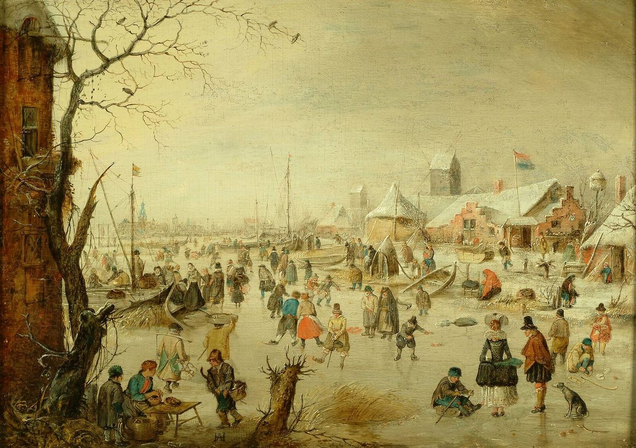 Kohtaus jäällä, noin 1630 tekijältä Hendrick Avercamp