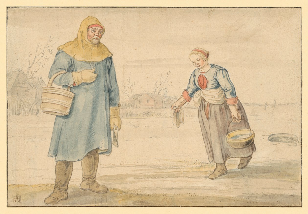 Talonpoikaispari jäällä tekijältä Hendrick Avercamp