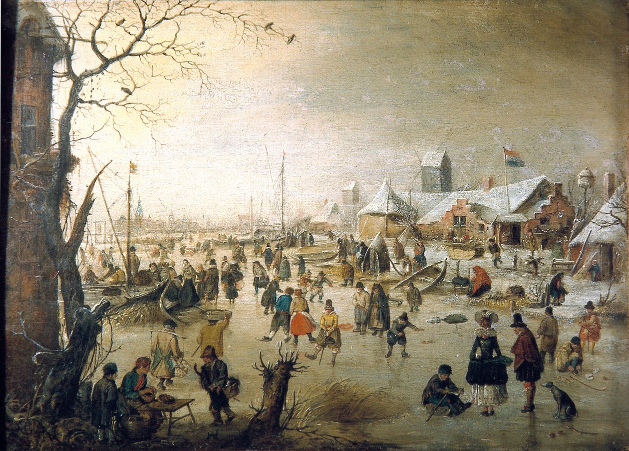 Hollanti: Talvimaisema luistelijoiden kanssa Kohtaus jäällä tekijältä Hendrick Avercamp