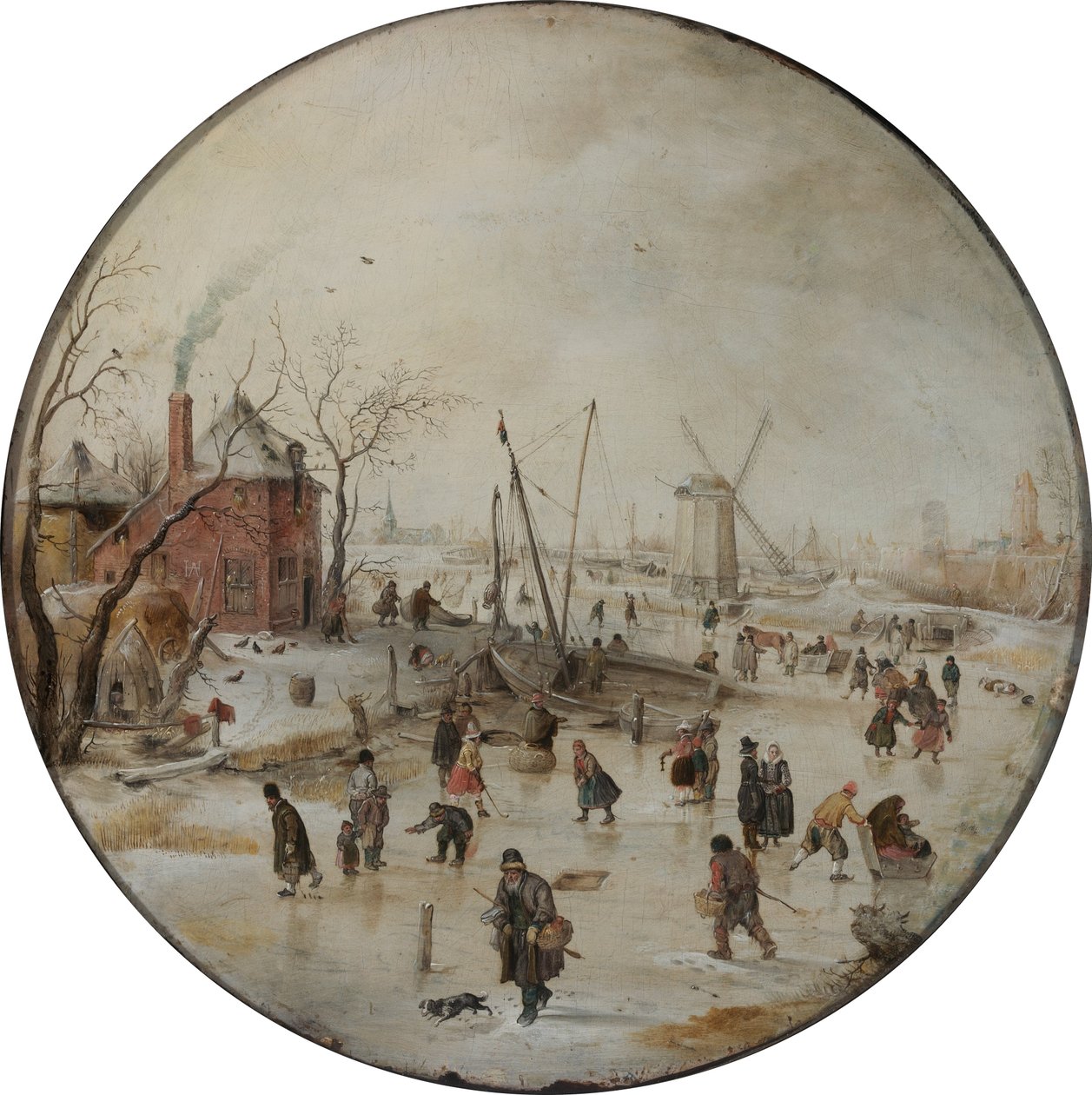 Jäätynyt joki luistelijoiden kanssa tekijältä Hendrick Avercamp