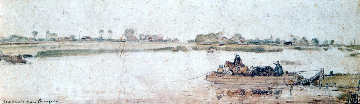 Jokimaisema köysilauttalla, 1600-luvun alku. tekijältä Hendrick Avercamp