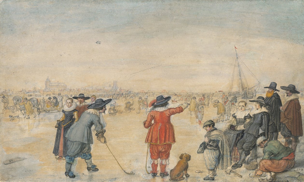 Talvileikkejä jäätyneellä IJsseljoella tekijältä Hendrick Avercamp