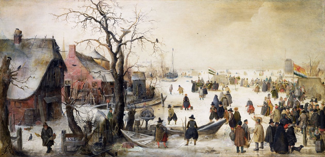 Talvinen kohtaus kanavalla tekijältä Hendrick Avercamp