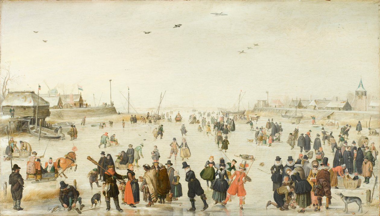 Talvi kohtaus jäätyneellä kanavalla tekijältä Hendrick Avercamp