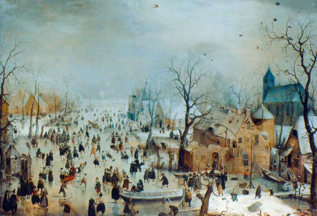 Talvikuva luistelijalla, c1608 tekijältä Hendrick Avercamp