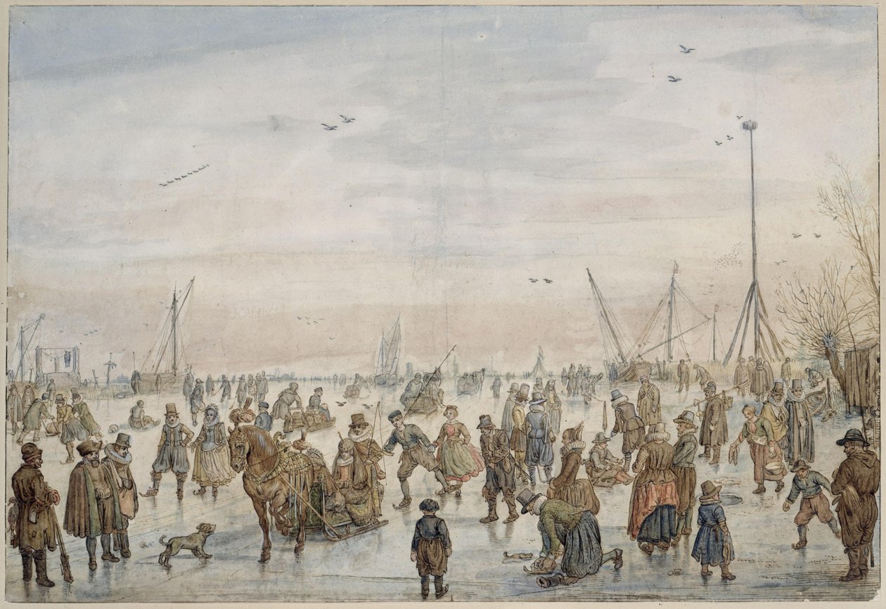 Talvimaisema auringonlaskun aikaan tekijältä Hendrick Avercamp