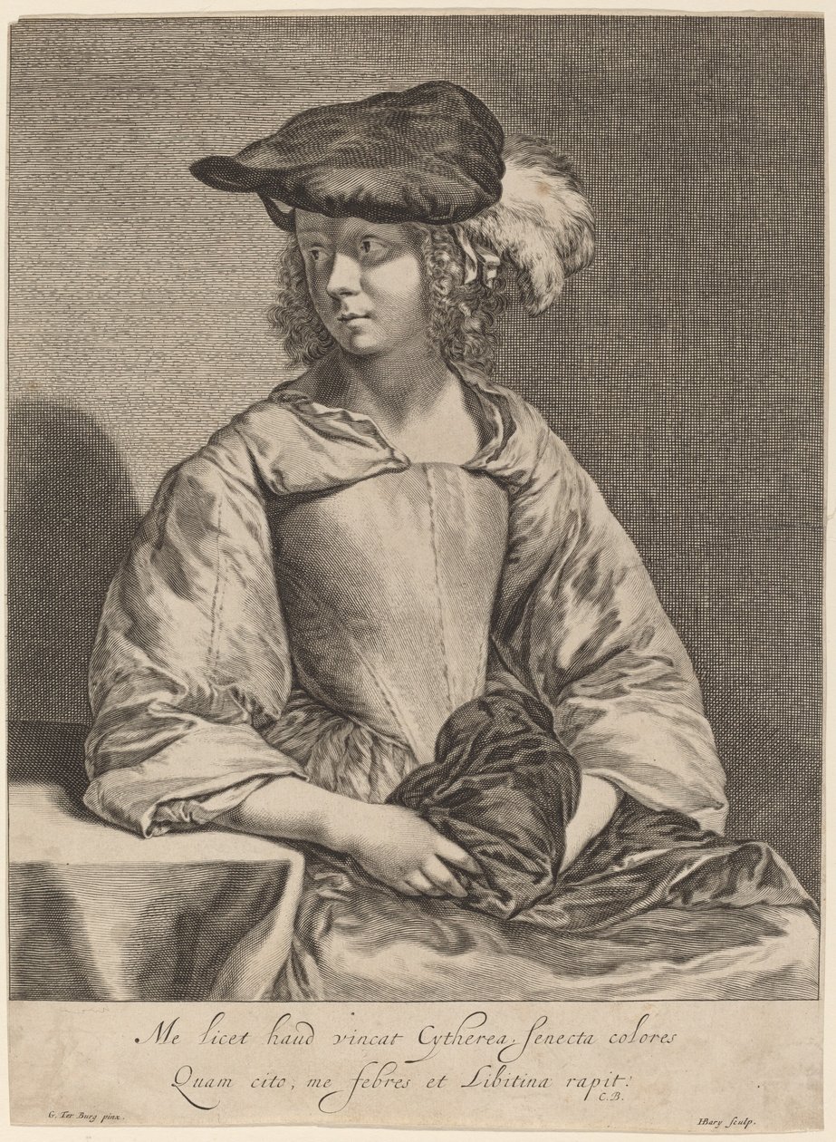 Tyttö pöyhkeässä hatussa tekijältä Hendrick Bary after Gerard ter Borch the Younger