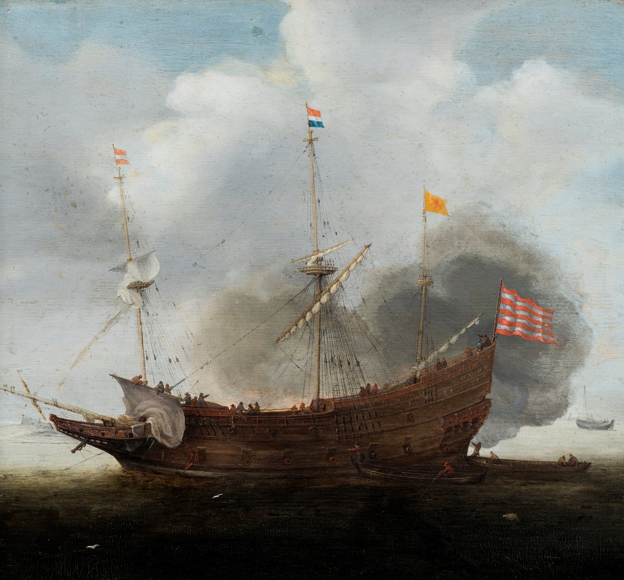 Sotalaiva (öljy paneelille) tekijältä Hendrick Cornelisz Vroom