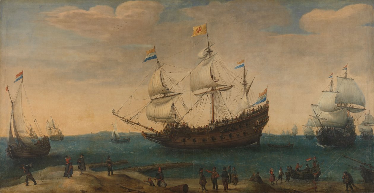 East Indiamen off a Coast, n. 1600-30 (öljy kankaalle) tekijältä Hendrick Cornelisz Vroom
