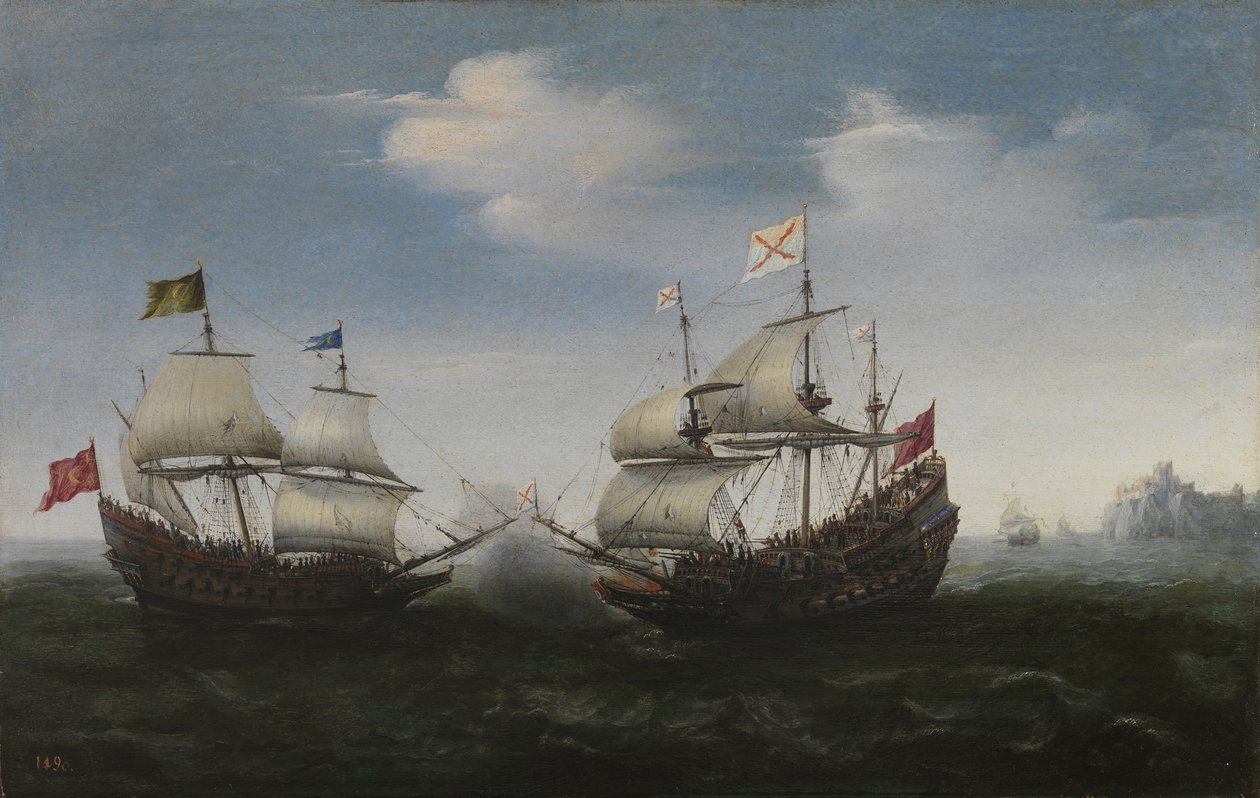Meritaistelu kivistä rantaa vastaan, 1627 tekijältä Hendrick Cornelisz. Vroom