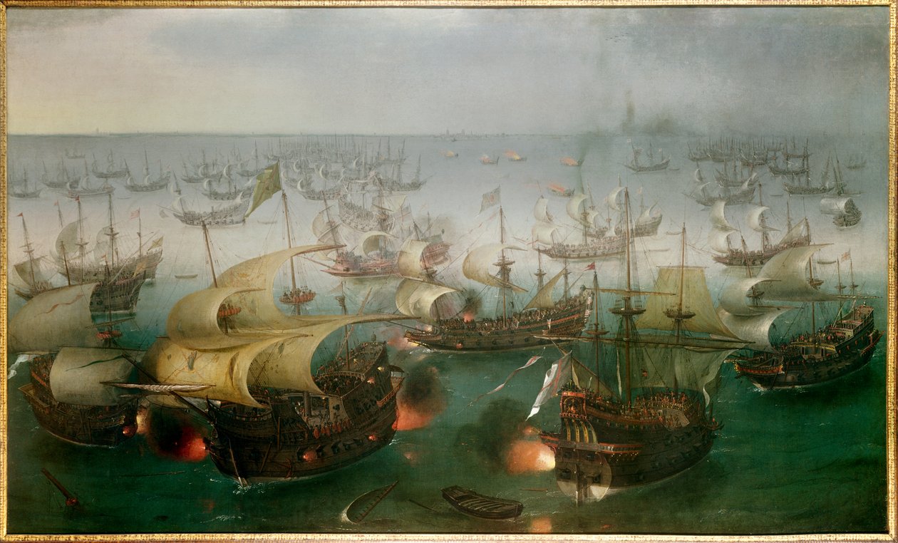 Voittamaton armada englantilaista laivastoa vastaan: "" Taistelun Armadan kanssa 7. päivä, 08.07.1588", Hendrick Cornelisz Vroomin (1566-1640) maalaus tekijältä Hendrick Cornelisz. Vroom