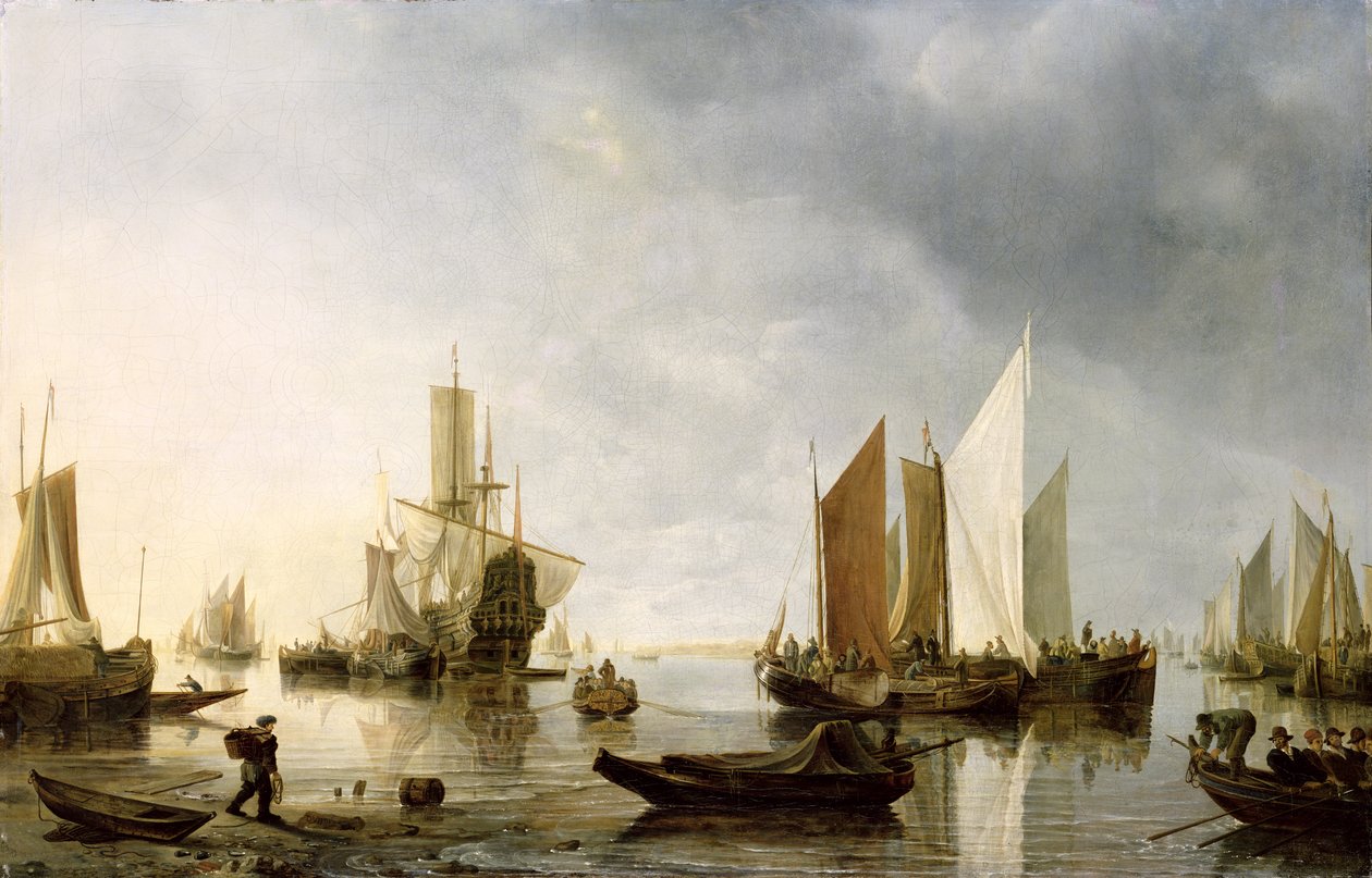 Satama ankkuroitujen laivojen kanssa, 1655-60 tekijältä Hendrick Dubbels