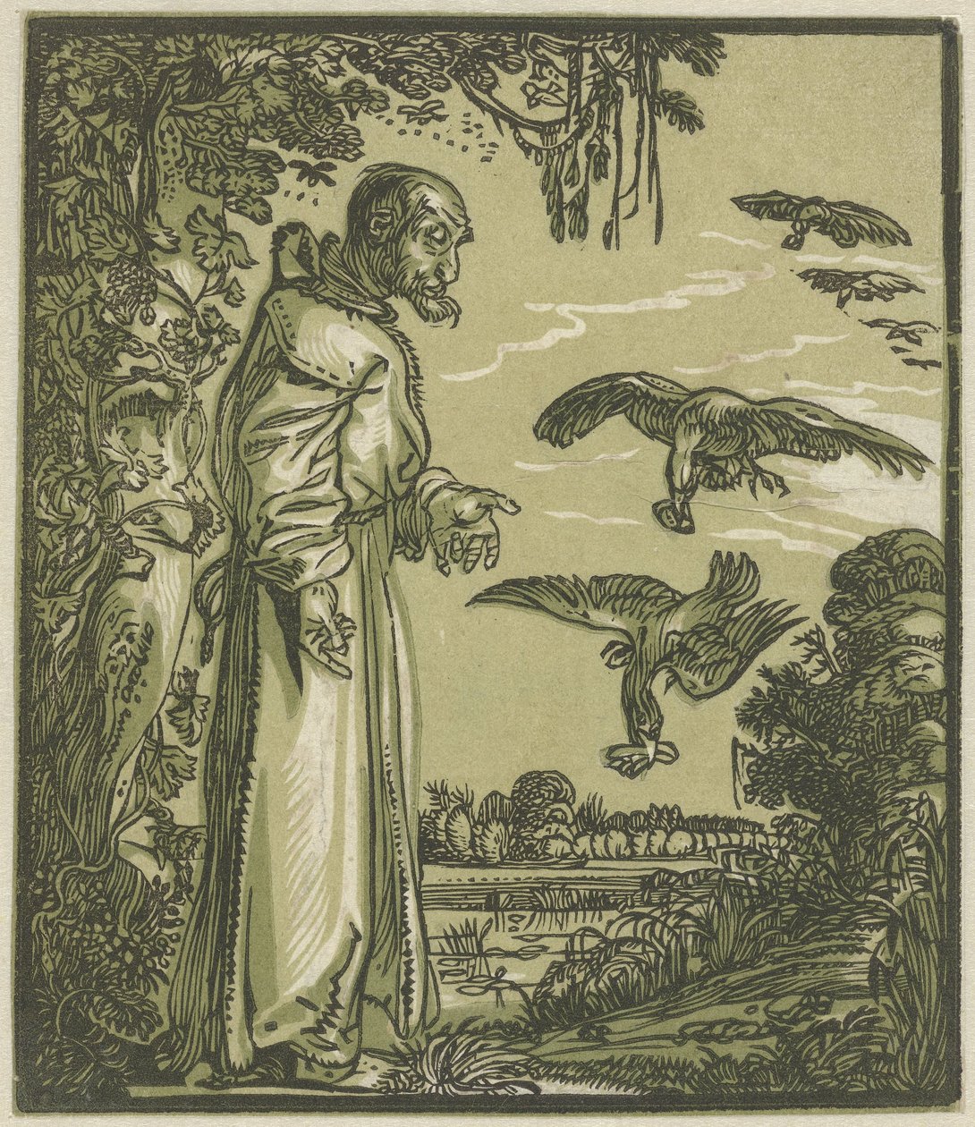 Paavali Erakko (Elia?), jota korpit ruokkivat tekijältä Hendrick Goltzius (attributed to)