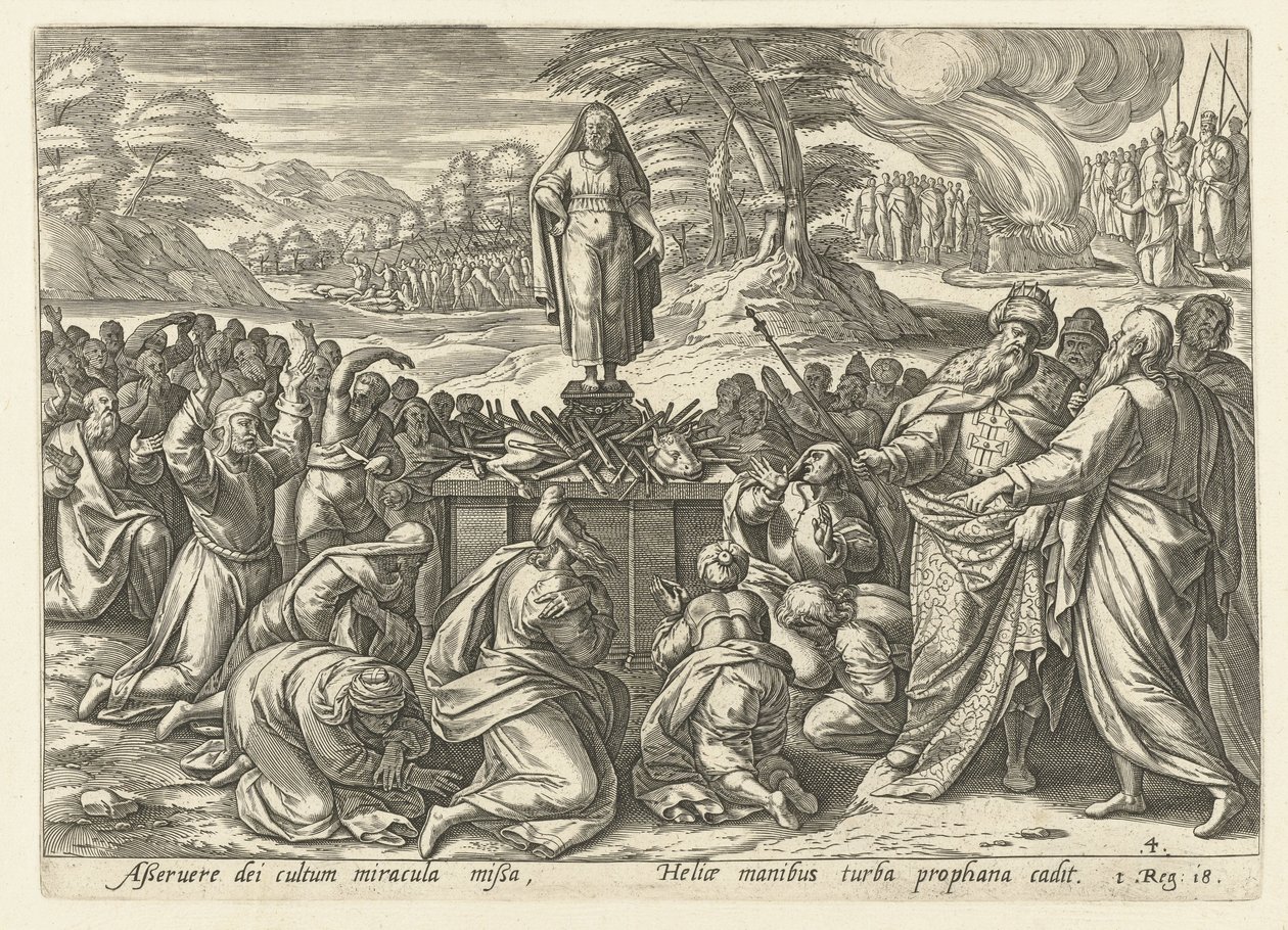 Elia kilpailee Baalin profeettojen kanssa History of Eliah (sarjan nimi) tekijältä Hendrick Goltzius (rejected attribution)