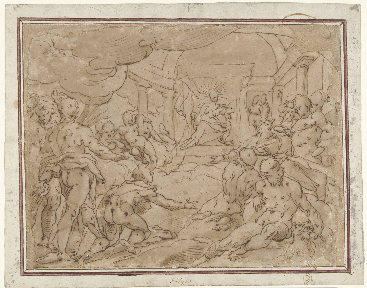 Phaeton pyytää Apollolta aurinkovaunuja tekijältä Hendrick Goltzius (school of)