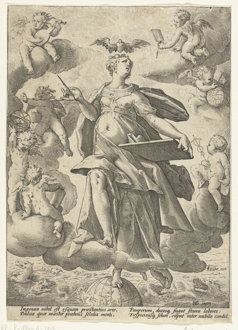 Taiteen allegoria tekijältä Hendrick Goltzius (workshop of)
