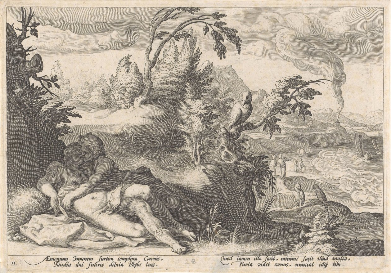 Apollo ja Coronis Metamorfosen van Ovidius (sarjan nimi) tekijältä Hendrick Goltzius (workshop of)