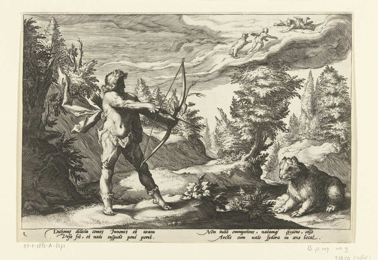 Arcas tähtää nuolellaan Callistoon Ovid