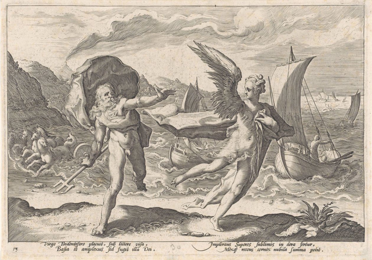 Coronis muuttuu variksi Metamorphoses of Ovid (sarjan nimi) tekijältä Hendrick Goltzius (workshop of)