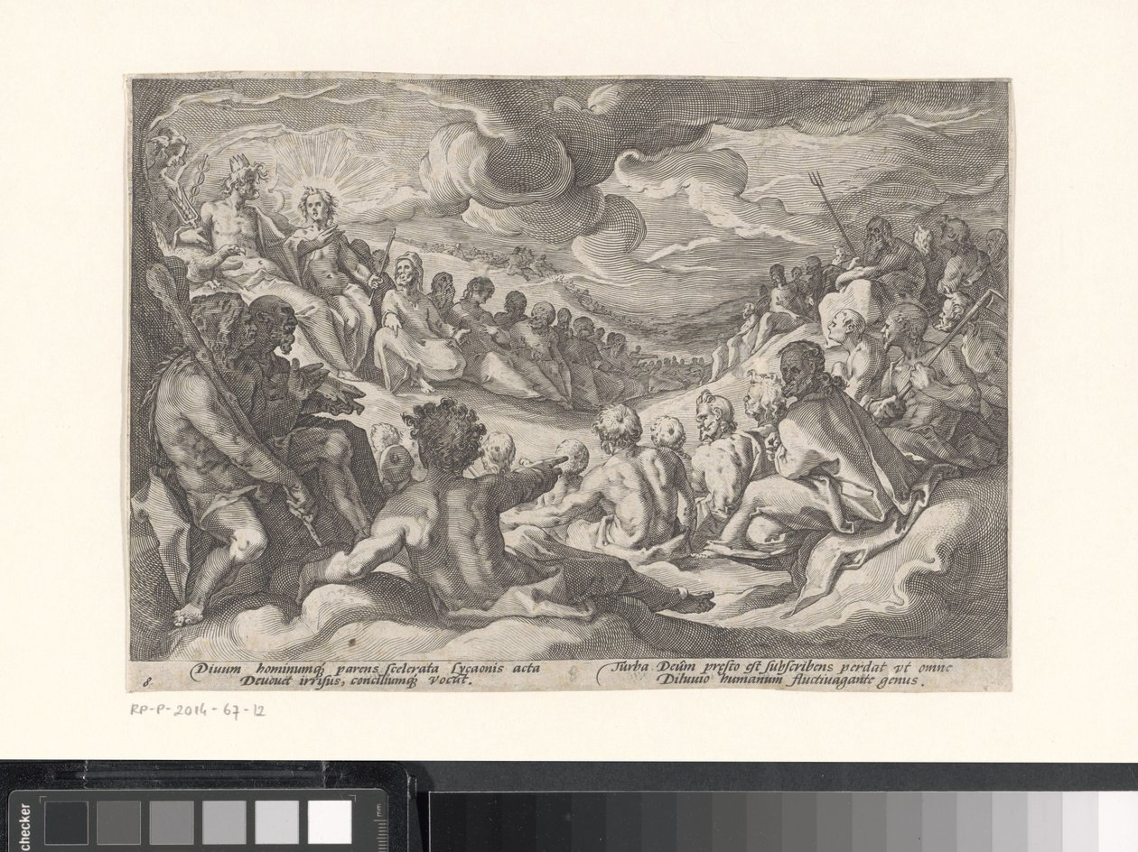 Jupiter kysyy neuvoa olympialaisilta Metamorphoses of Ovid (sarjan nimi) tekijältä Hendrick Goltzius (workshop of)