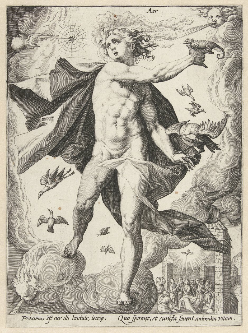 Taivas Aer (otsikko esineessä) The Four Elements (sarjan nimi) tekijältä Hendrick Goltzius (workshop of)