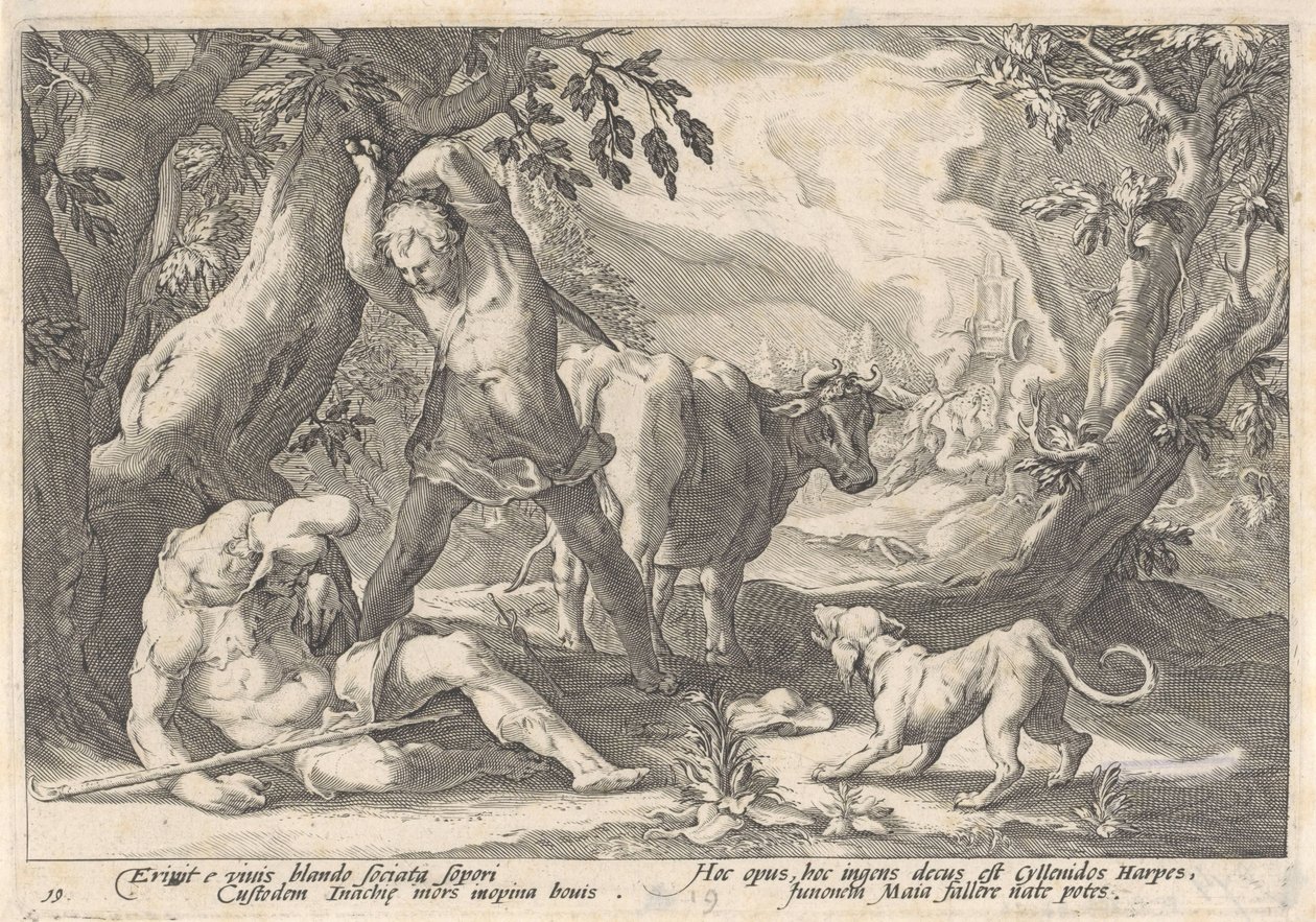 Merkurius tappaa Argusin Metamorphoses of Ovid (sarjan nimi) tekijältä Hendrick Goltzius (workshop of)