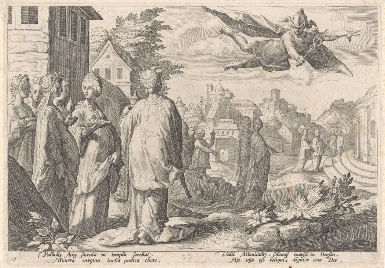 Mercurius en Herse Metamorfosen van Ovidius (sarjan nimi) tekijältä Hendrick Goltzius (workshop of)